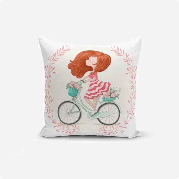 Minimalistiniai pagalvių užvalkalai Bike Girl, 45 x 45 cm