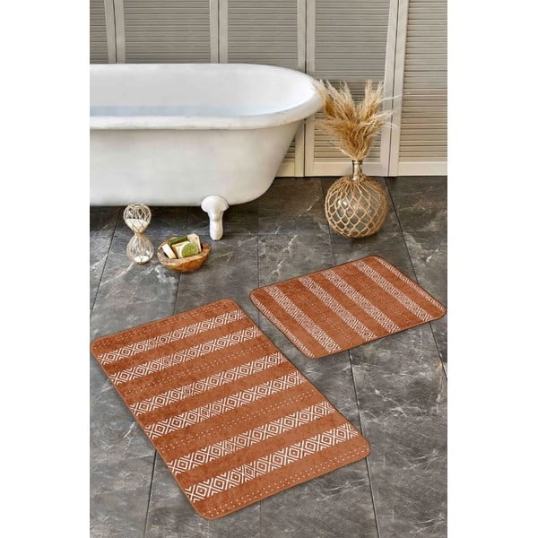 Rudos spalvos iš velveto vonios kilimėliai 2 vnt. 60x100 cm – Mila Home-image-4