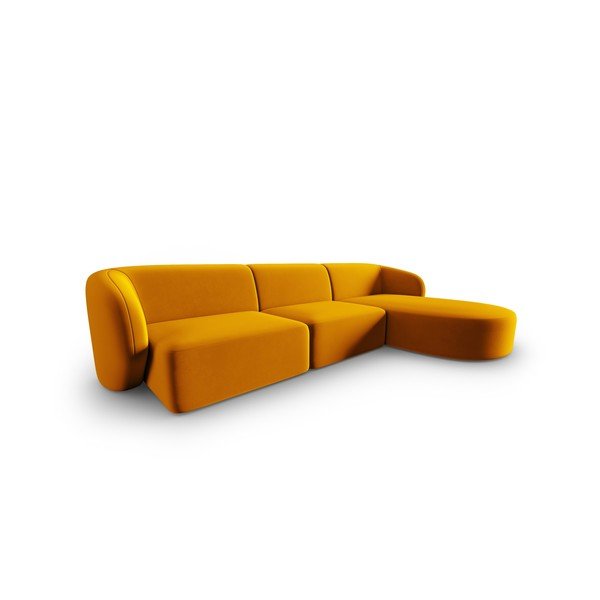 Garstyčių spalvos iš velveto kampinė sofa (su dešiniuoju kampu/su gultu) Paolo – Milo Casa-image-1