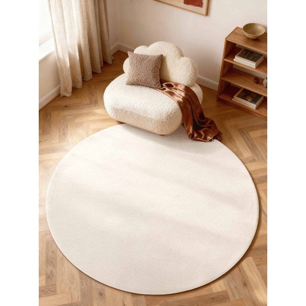 Rankų darbo kreminės spalvos iš vilnos apvalios formos kilimas ø 160 cm Puristic Knots – Elle Decoration-image-1