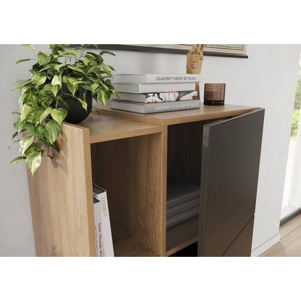 Tamsiai pilka ąžuolinė knygų spinta 62x112 cm Olvera - Germania-image-3