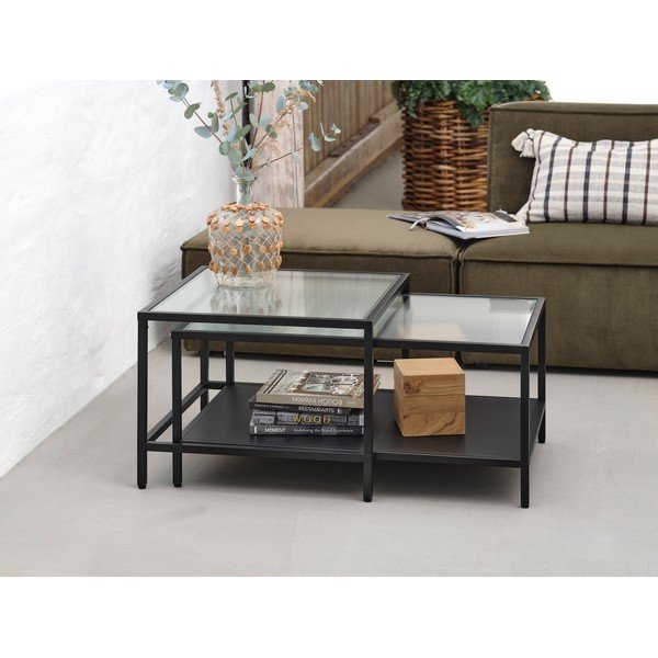 Kavos staliukai iš stiklo juodos spalvos 2 vnt. 60x60 cm Bronco – Unique Furniture-image-1