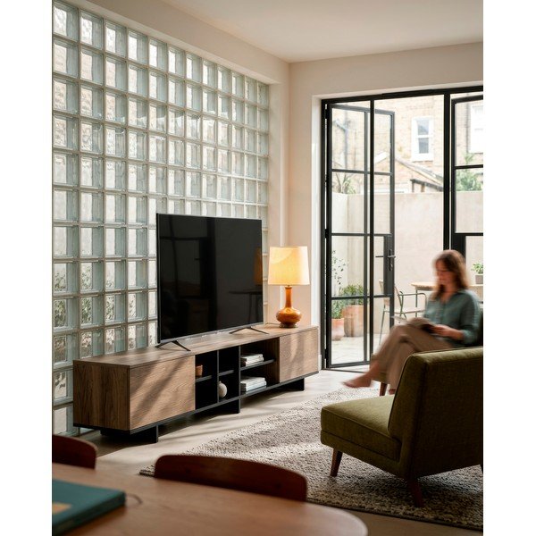 Juodos spalvos/natūralios spalvos TV spintelė iš ąžuolo 230x44x36 cm Cequoia – Marckeric-image-1