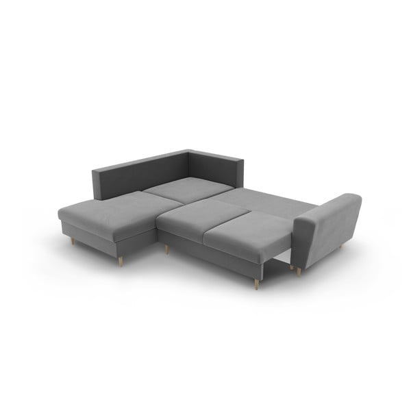Šviesiai pilkos spalvos iš velveto sulankstoma/su sandėliavimo vieta kampinė sofa (su kairiuoju kampu/„L“ formos) Kyoto – Cosmopolitan Design-image-4