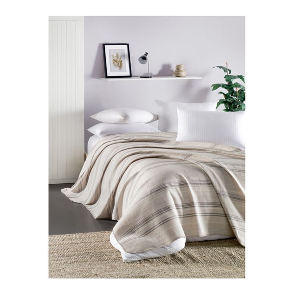 Smėlio spalvos lengvas dygsniuotas medvilninis lovos užtiesalas Runino Munica, 160 x 220 cm