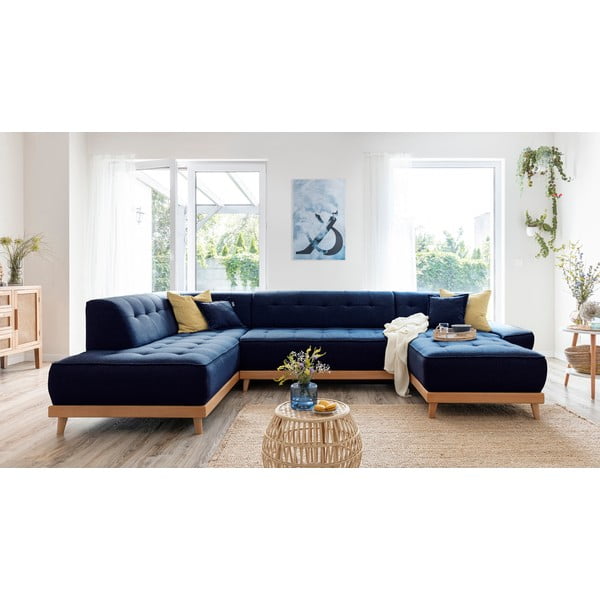 Tamsiai mėlyna sofa-lova U formos Miuform Dazzling Daisy, kairysis kampas-image-3