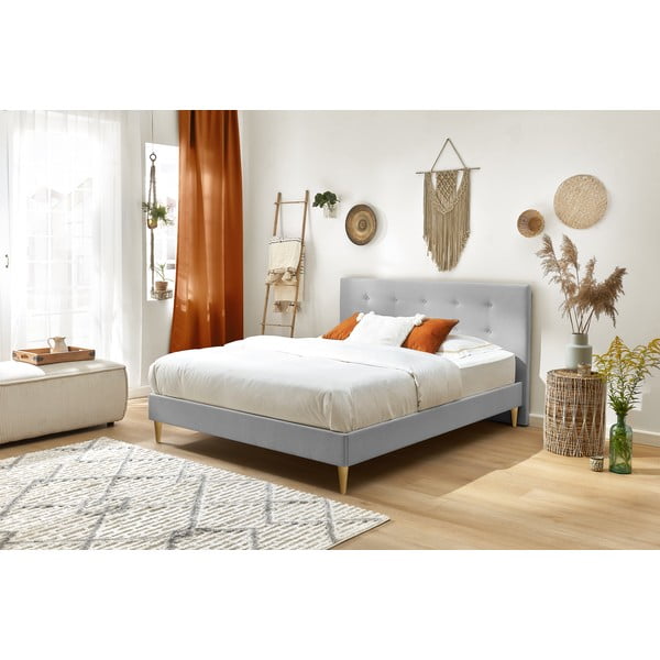 Šviesiai pilka dvigulė lova Bobochic Paris Rory Light. 180 x 200 cm-image-3