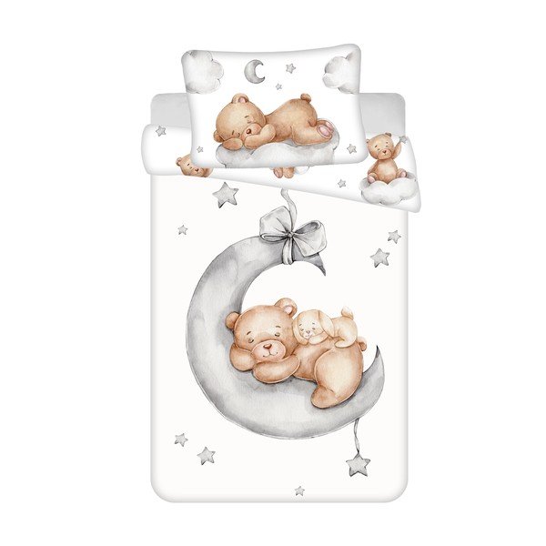 Baltos spalvos iš medvilnės vaikiška patalynė vaikiškai lovai 100x135 cm Teddy Bear "Ribbon" – Jerry Fabrics