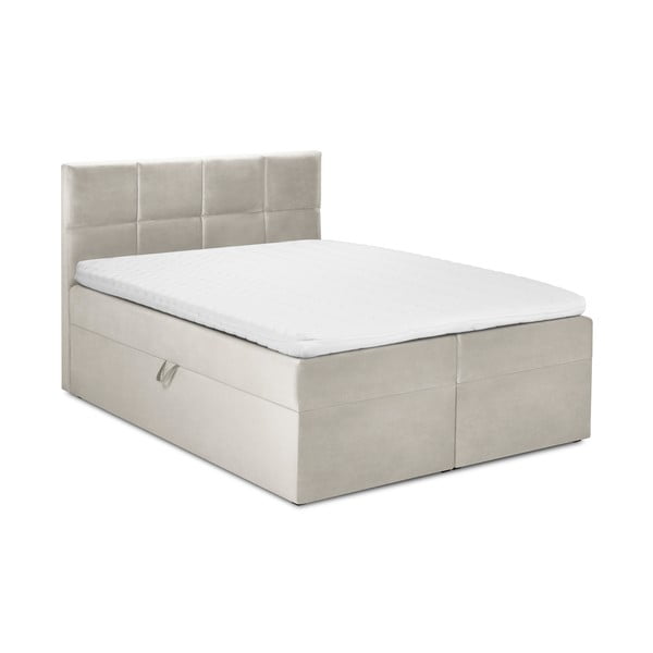 Smėlio spalvos aksominė dvigulė lova Mazzini Beds Mimicry, 200 x 200 cm