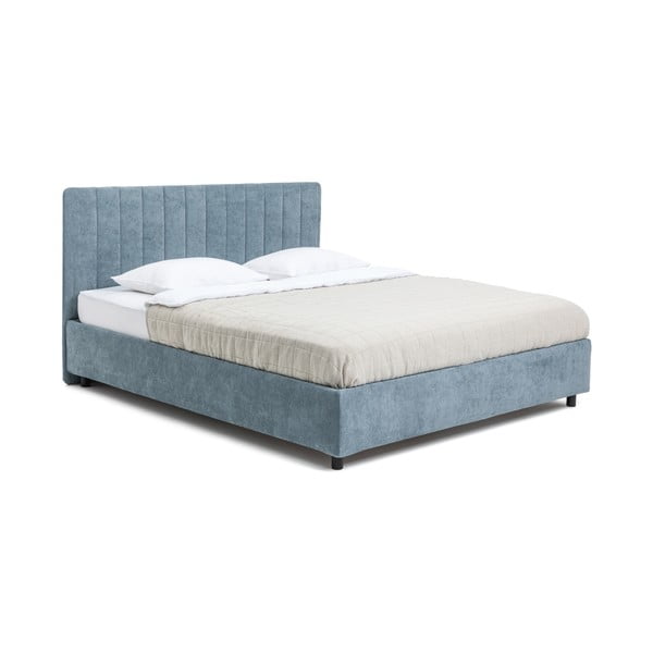 Mėlynos spalvos dvigulė lova audiniu dengta su sandėliavimo vieta su grotelėmis 180x200 cm Myra Slim Line – Bonami Selection