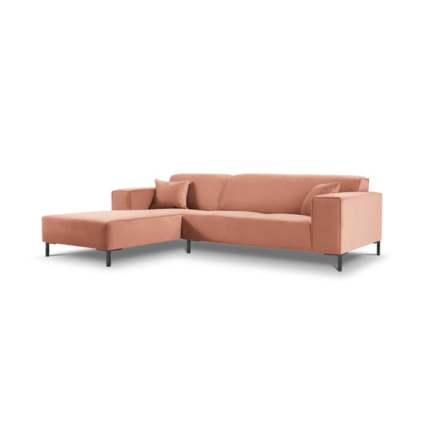 Rožinė aksominė kampinė sofa Cosmopolitan Design Siena, kampas kairėje