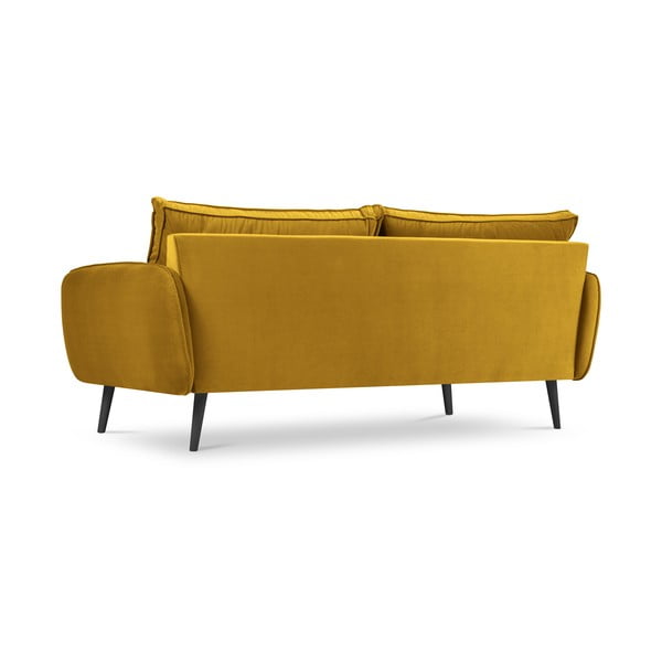 Geltona aksominė sofa su juodomis kojomis Kooko Home Lento, 198 cm-image-3