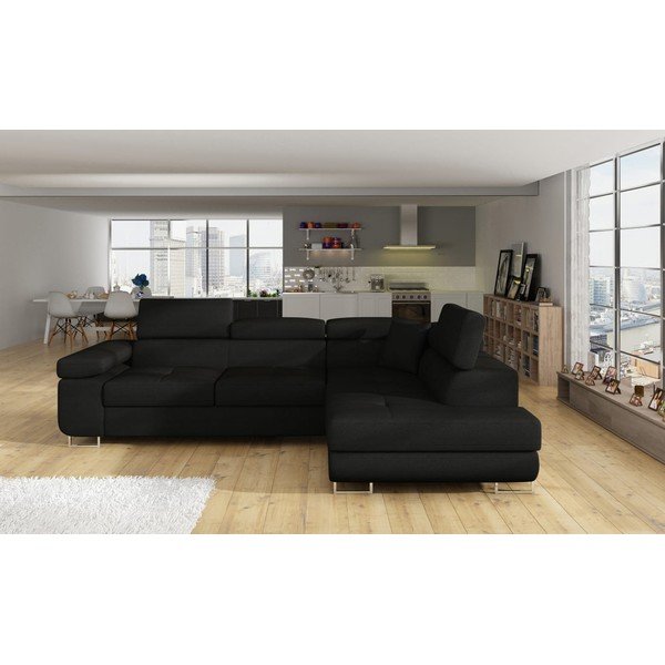 Juodos spalvos sulankstoma/su sandėliavimo vieta kampinė sofa (su dešiniuoju kampu/„L“ formos) Anton – ELTAP-image-1