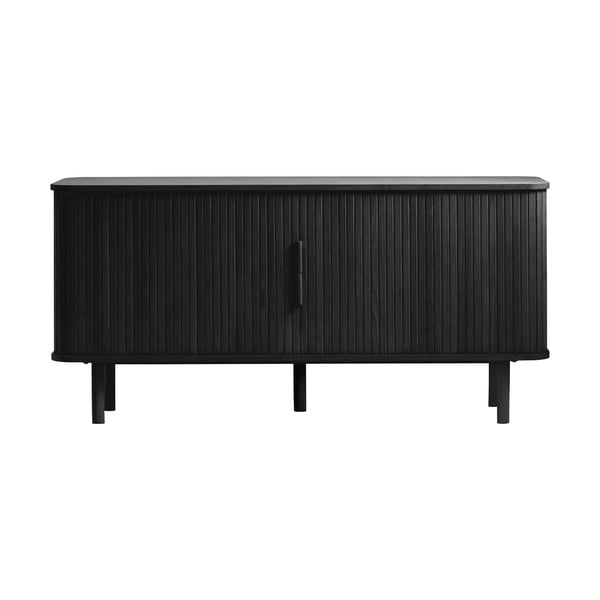 Žema šoninė spintelė juodos spalvos iš ąžuolo su stumdomomis durimis 76x160 cm Cavo – Unique Furniture-image-2