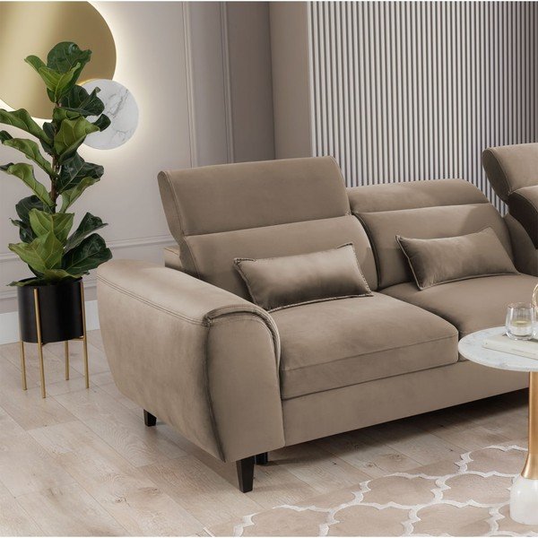 Šviesiai rudos spalvos iš velveto sulankstoma/su sandėliavimo vieta kampinė sofa (su dešiniuoju kampu/su gultu) Foble – ELTAP-image-1