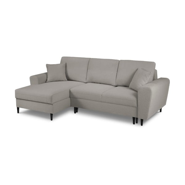 Šviesiai pilkos spalvos iš boucle sulankstoma/su sandėliavimo vieta kampinė sofa (su kairiuoju kampu/su gultu) Kyoto – Cosmopolitan Design-image-1