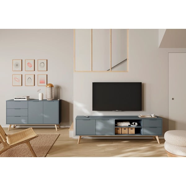 Pilkai žalios spalvos TV spintelė 180x53x40 cm Pisco – Marckeric-image-1