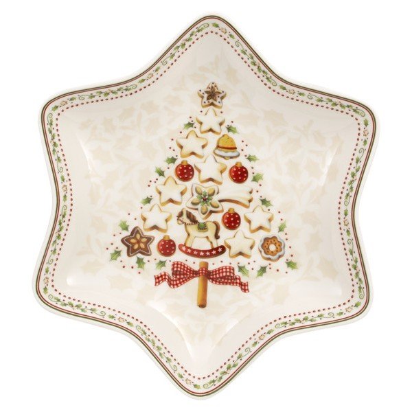 Raudonai baltas porcelianinis dubuo su kalėdinės žvaigždės motyvu Villeroy & Boch Gingerbread Village, 24,5 x 24,5 cm-image-1