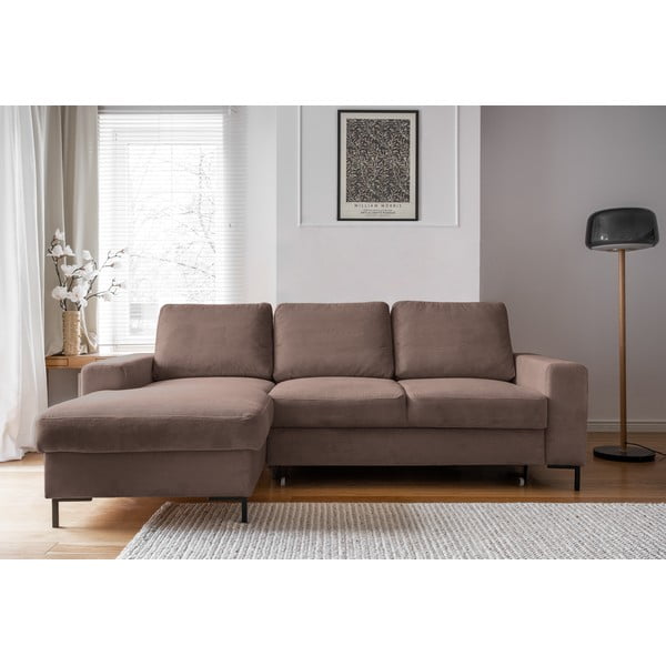 Iš kordinio velveto sulankstoma kampinė sofa rudos spalvos (su kairiuoju kampu) Lofty Lilly – Miuform-image-1