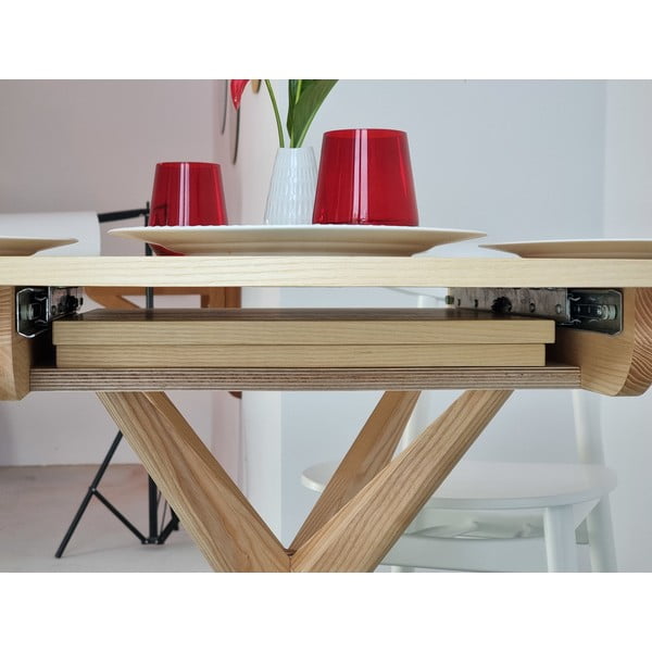 Iš uosio masyvo apvalios formos prailginamas valgomojo stalas su papildomu stalviršiu ø 90 cm Jubi – Ragaba-image-3