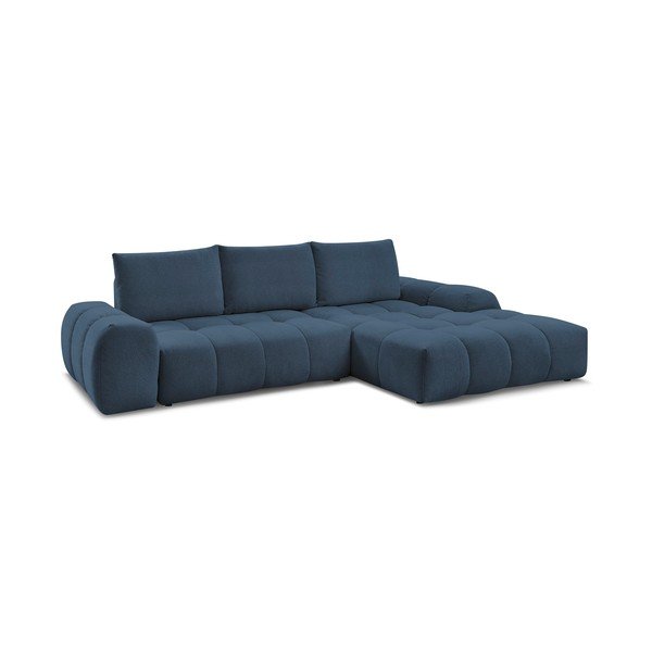 Tamsiai mėlynos spalvos iš šenilinio audinio sulankstoma/su sandėliavimo vieta kampinė sofa (su dešiniuoju kampu/su gultu) Everest – Bobochic Paris-image-3