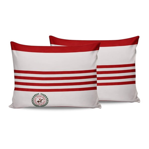 2 raudonų ir baltų medvilninių užvalkalų rinkinys "Beverly Hills Polo Club Rojo", 50 x 70 cm