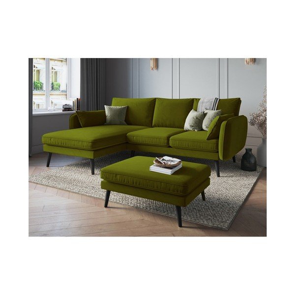 Žalias aksominis pufas su juodomis kojomis Kooko Home Lento-image-4