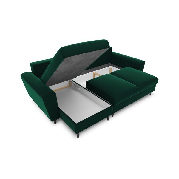 Žalios spalvos iš velveto sulankstoma/su sandėliavimo vieta kampinė sofa Kyoto – Cosmopolitan Design-image-2