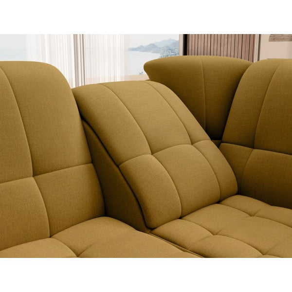 Geltonos spalvos iš velveto sulankstoma/su sandėliavimo vieta kampinė sofa (su dešiniuoju kampu/„L“ formos) Sado – ELTAP-image-1