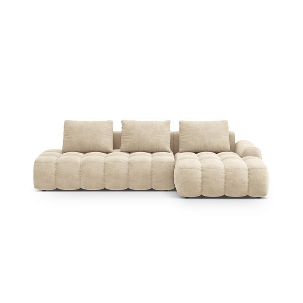 Smėlio spalvos iš velveto sulankstoma/su sandėliavimo vieta kampinė sofa (su dešiniuoju kampu/su gultu) Linz – Cosmopolitan Design