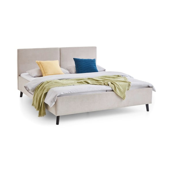 Smėlio spalvos dvigulė lova audiniu dengta su lovos grotelėmis 160x200 cm Piano – Meise Möbel-image-2