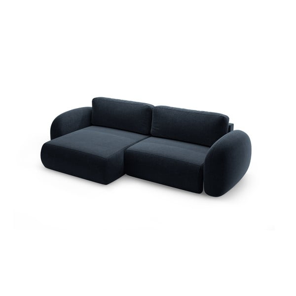 Tamsiai mėlynos spalvos iš šenilinio audinio sulankstoma/su sandėliavimo vieta kampinė sofa Tonale – Cosmopolitan Design-image-2