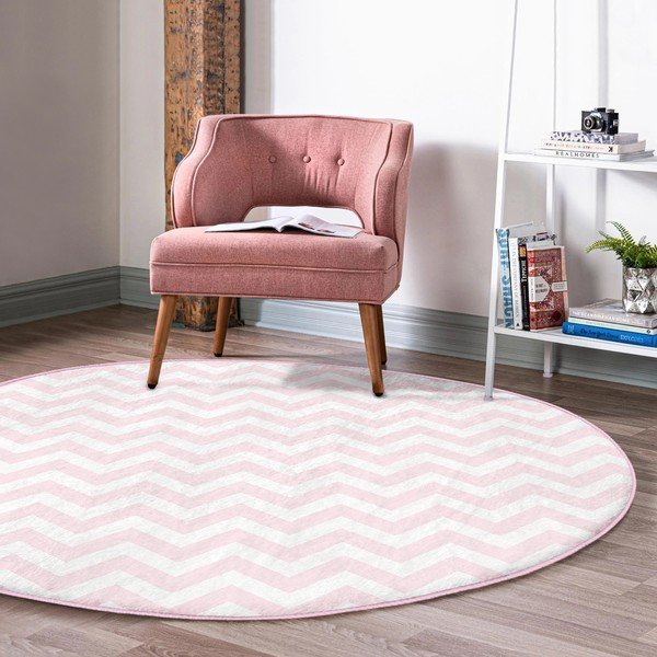 Skalbiamas/robotiniams dulkių siurbliams apvalios formos kilimas šviesiai rožinės spalvos ø 120 cm Comfort – Mila Home-image-1