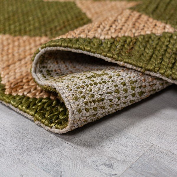 Rankų darbo žalios spalvos/natūralios spalvos kilimas iš džiuto mišinio 80x230 cm Effie Diamond – Flair Rugs-image-4