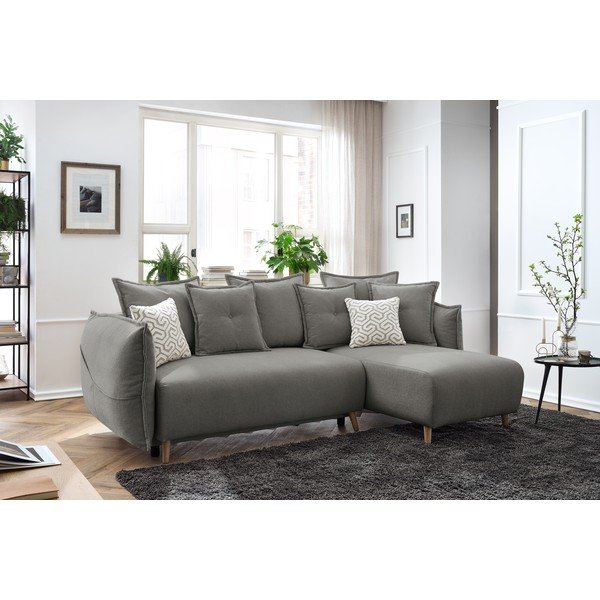 Sulankstoma ((modulinė)) kampinė sofa šviesiai pilkos spalvos Nessa – Bobochic Paris-image-1