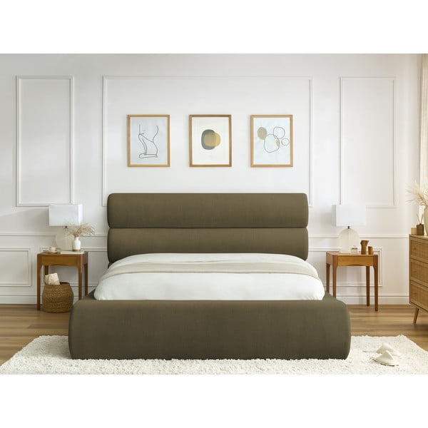 Dvigulė lova tamsiai žalios spalvos audiniu dengta su sandėliavimo vieta su lovos grotelėmis 160x200 cm Jagna – Bobochic Paris-image-4