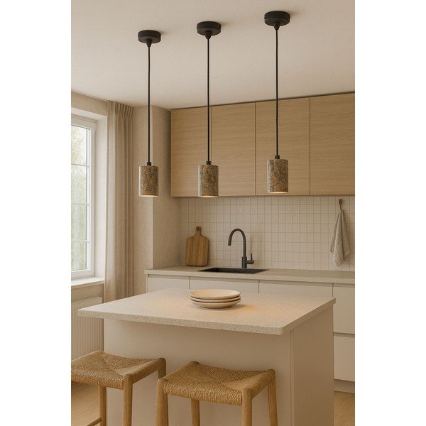 Pilkos spalvos kabantis šviestuvas ø 6,5 cm su akmens gaubtu Selma – Opviq lights-image-1