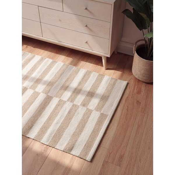 Apverčiamas/rankų darbo baltos spalvos/šviesiai rudos spalvos iš vilnos kilimas 80x150 cm Vika – Hanse Home-image-2