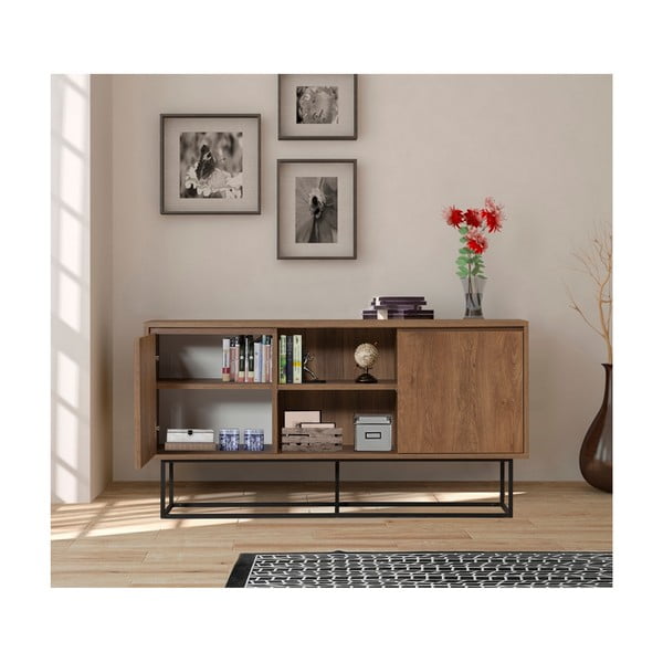 Žema šoninė spintelė natūralios spalvos iš riešutmedžio 140x72 cm Rodez – Kalune Design-image-3