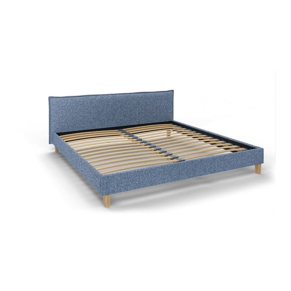 Mėlyna minkšta dvigulė lova su grotelėmis 200x200 cm Tina - Ropez