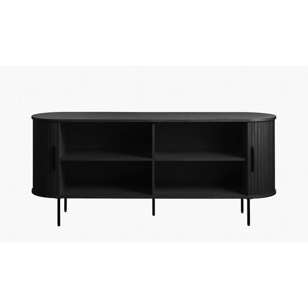 Žema šoninė spintelė juodos spalvos iš ąžuolo su stumdomomis durimis 76x180 cm Nola – Unique Furniture-image-4