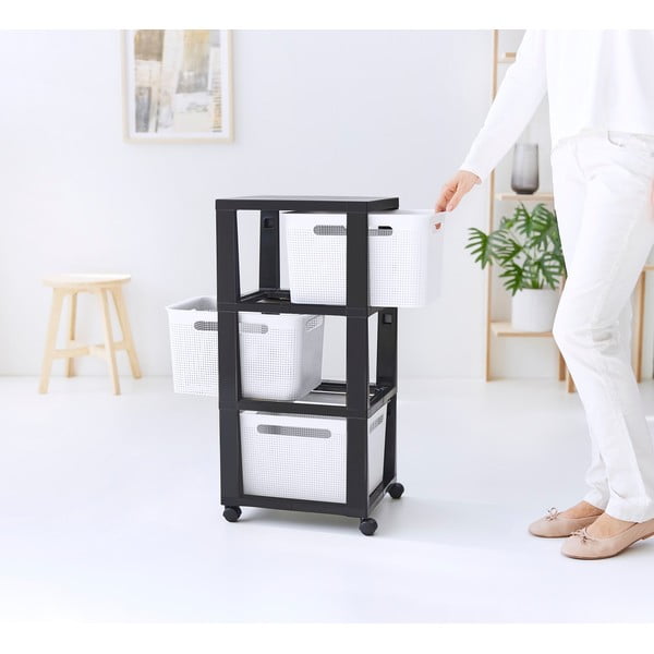 Baltai juoda plastikinė mobili lentyna 30x77 cm Brisen - Rotho-image-1