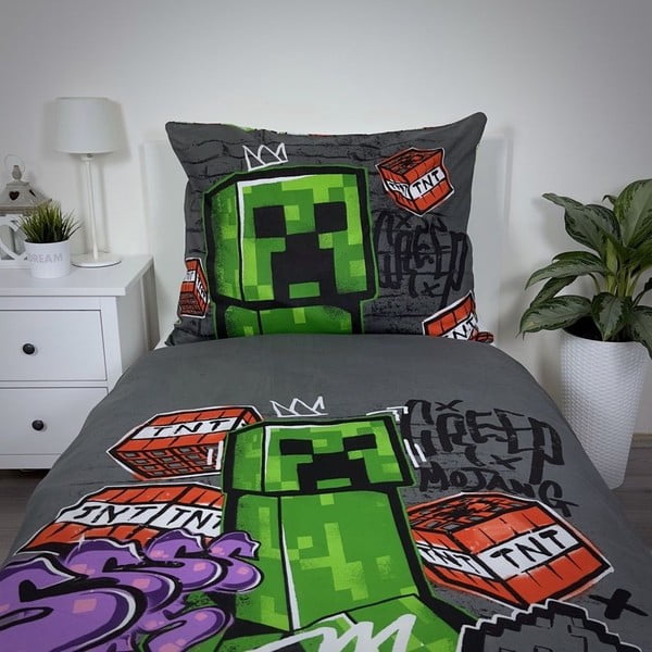 Viengulė vaikiška patalynė iš medvilnės 140x200 cm Minecraft Metro Art – Jerry Fabrics-image-3