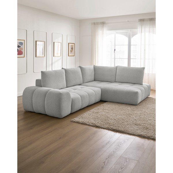 Šviesiai pilkos spalvos iš šenilinio audinio sulankstoma/su sandėliavimo vieta kampinė sofa (su dešiniuoju kampu/„L“ formos) Everest – Bobochic Paris-image-1