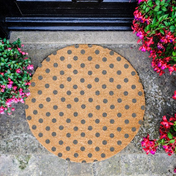 Pilkas apvalus kilimėlis iš natūralaus kokoso pluošto Artsy Doormats Dots, ⌀ 70 cm-image-2