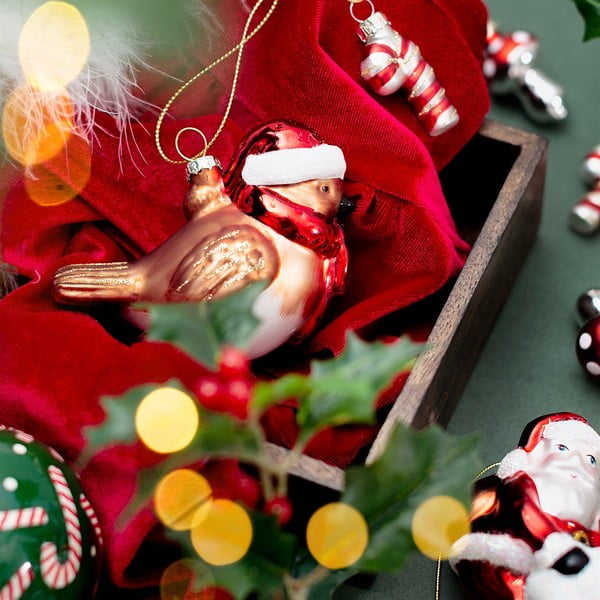 Iš stiklo rankų darbo eglutės papuošimas 5 cm Robin – Sass & Belle-image-1