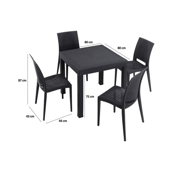 Iš dirbtinio rotango sodo valgomojo komplektas antracito spalvos 4 žmonėms Rattan – Floriane Garden-image-2