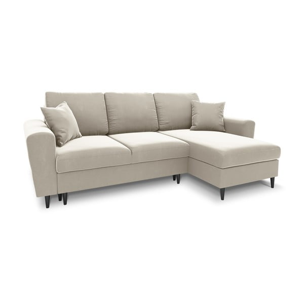 Smėlio spalvos iš velveto sulankstoma/su sandėliavimo vieta kampinė sofa Kyoto – Cosmopolitan Design