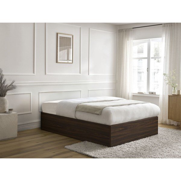 Tamsiai rudos spalvos dvigulė lova iš medžio drožlių plokštės iš beržo su sandėliavimo vieta/be galvūgalio su lovos grotelėmis 140x190 cm Mara – Bobochic Paris-image-1