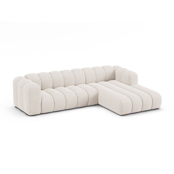 Kreminės spalvos kampinė sofa iš šenilinio audinio (su dešiniuoju kampu/su gultu) Lupine – Micadoni -image-1